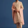 Peach Embroidered Silk Sherwani Suit