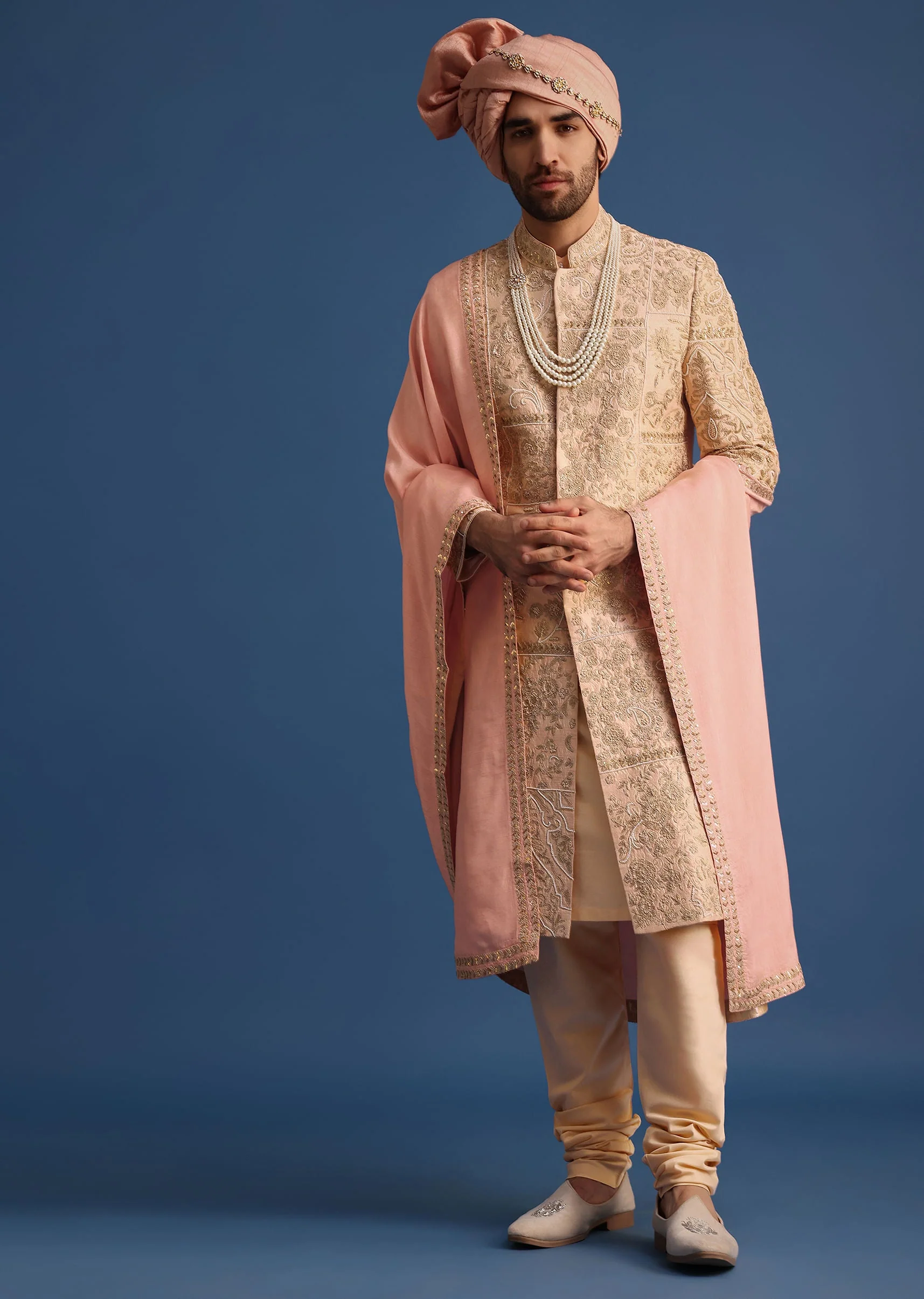 14527-peach-embroidered-silk-sherwani-suit-1.webp Peach Embroidered Silk Sherwani Suit