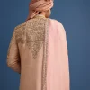 Peach Embroidered Silk Sherwani Suit