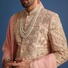 Peach Embroidered Silk Sherwani Suit