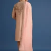 Peach Embroidered Silk Sherwani Suit