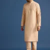 Peach Embroidered Silk Sherwani Suit