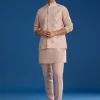Peach Banarasi Embroidered Bandi Kurta Set