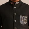 Black Linen Floral Resham Work Jacket Kurta Set