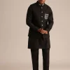 Black Linen Floral Resham Work Jacket Kurta Set