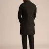 Black Linen Floral Resham Work Jacket Kurta Set