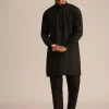 Black Linen Floral Resham Work Jacket Kurta Set