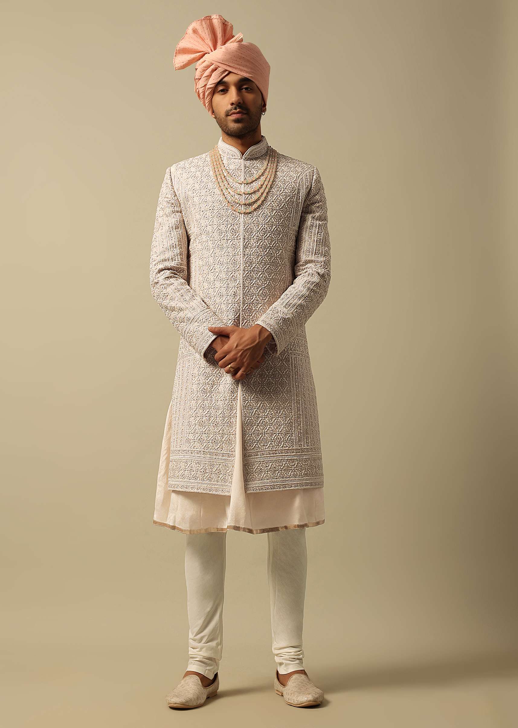 14572-timeless-peach-raw-silk-sherwani-1.jpg Timeless Peach Raw Silk Sherwani