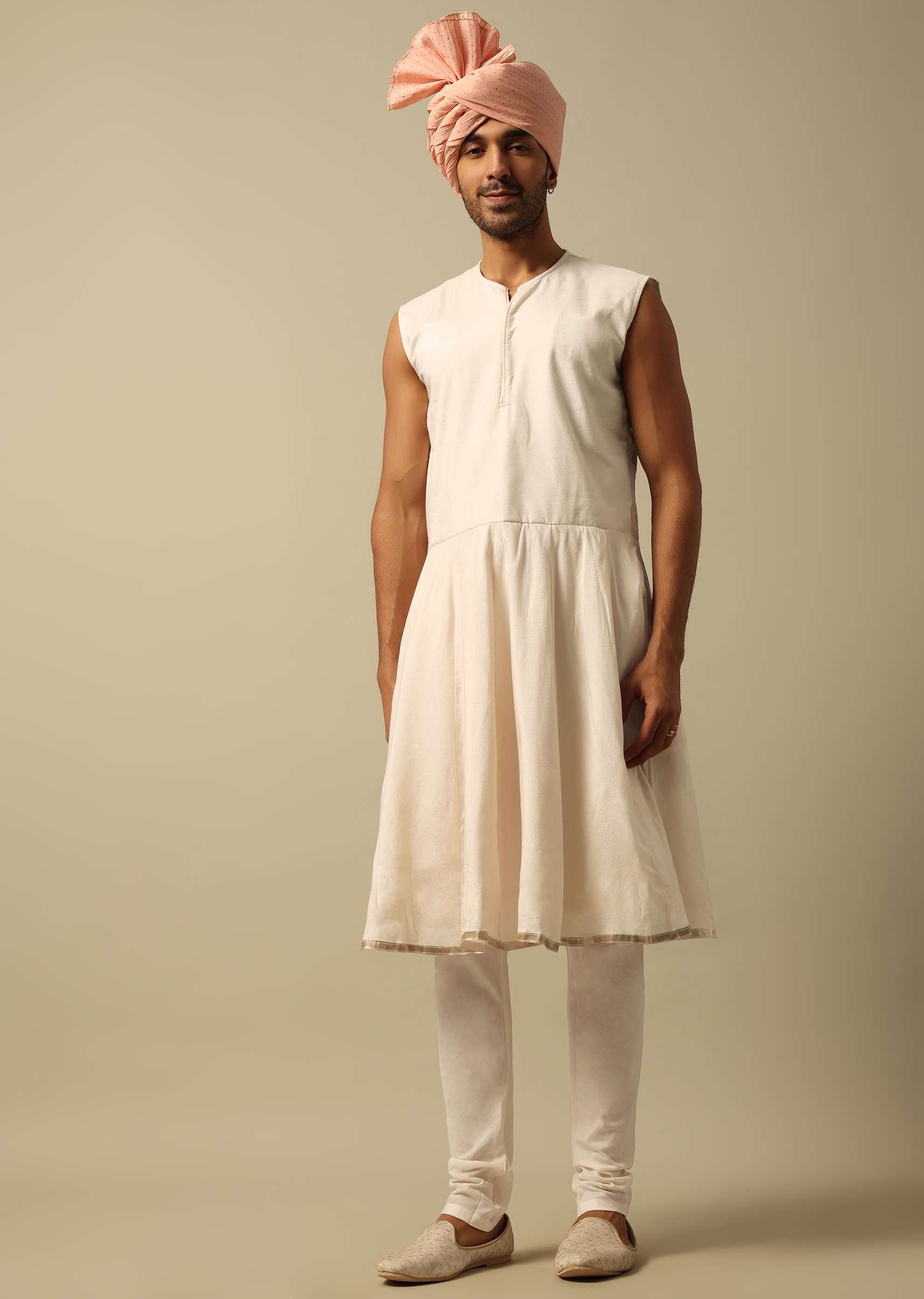 Timeless Peach Raw Silk Sherwani