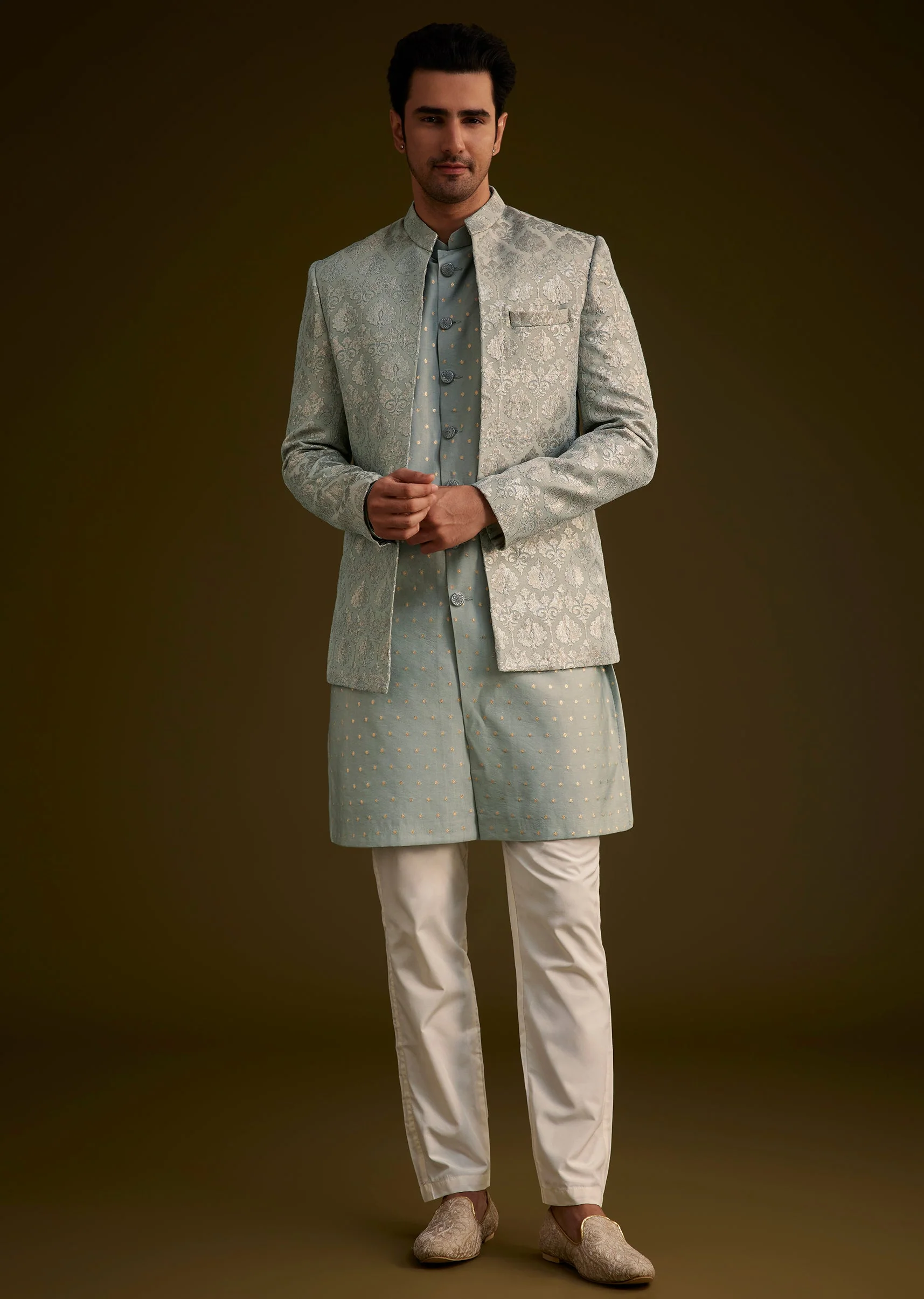 14581-grey-silk-jodhpuri-suit-featuring-foil-print-1.webp Grey Silk Jodhpuri Suit Featuring Foil Print