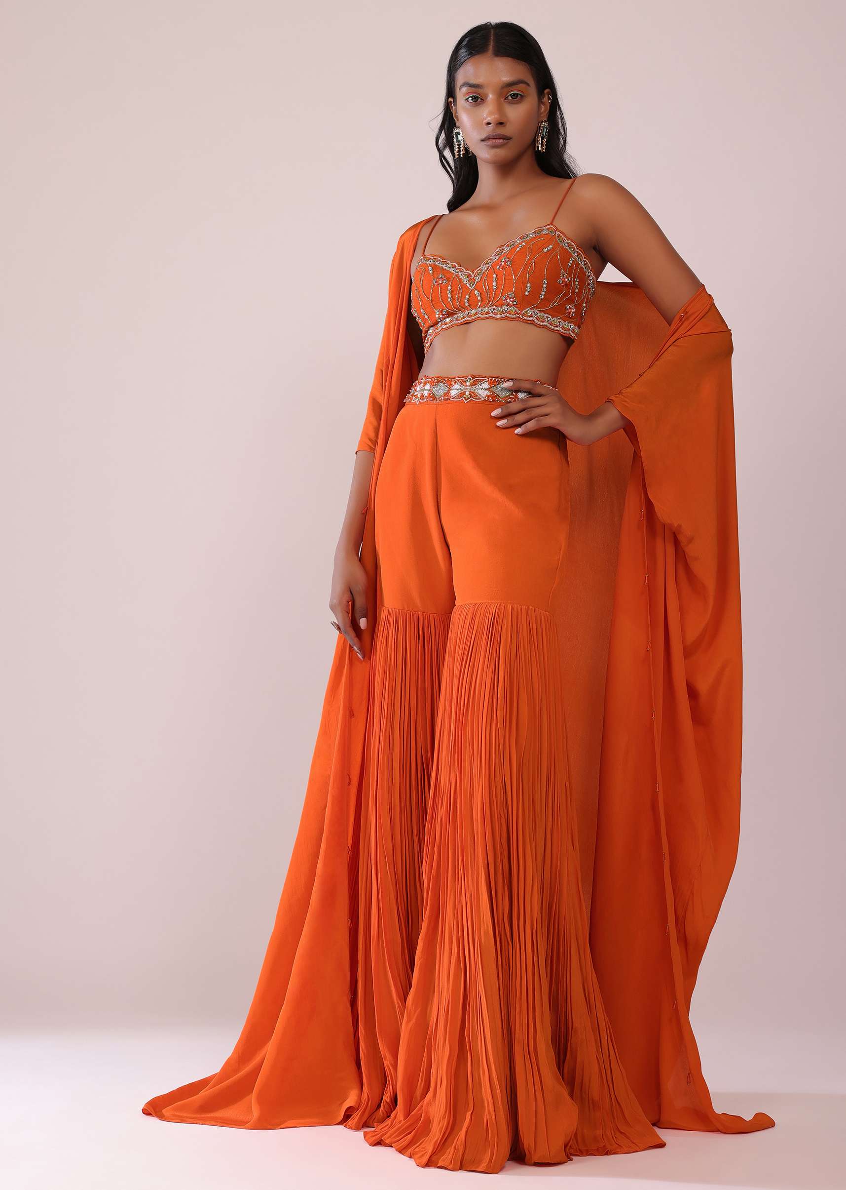 14589-orange-sharara-and-embroidered-blouse-set-with-floor-length-shrug-in-crepe-1.jpg Orange Sharara And Embroidered Blouse Set With Floor Length Shrug In Crepe