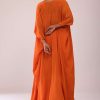 Orange Sharara And Embroidered Blouse Set With Floor Length Shrug In Crepe