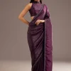 Wine Crushed Tissue Silk Saree With Cutdana Scallop Border