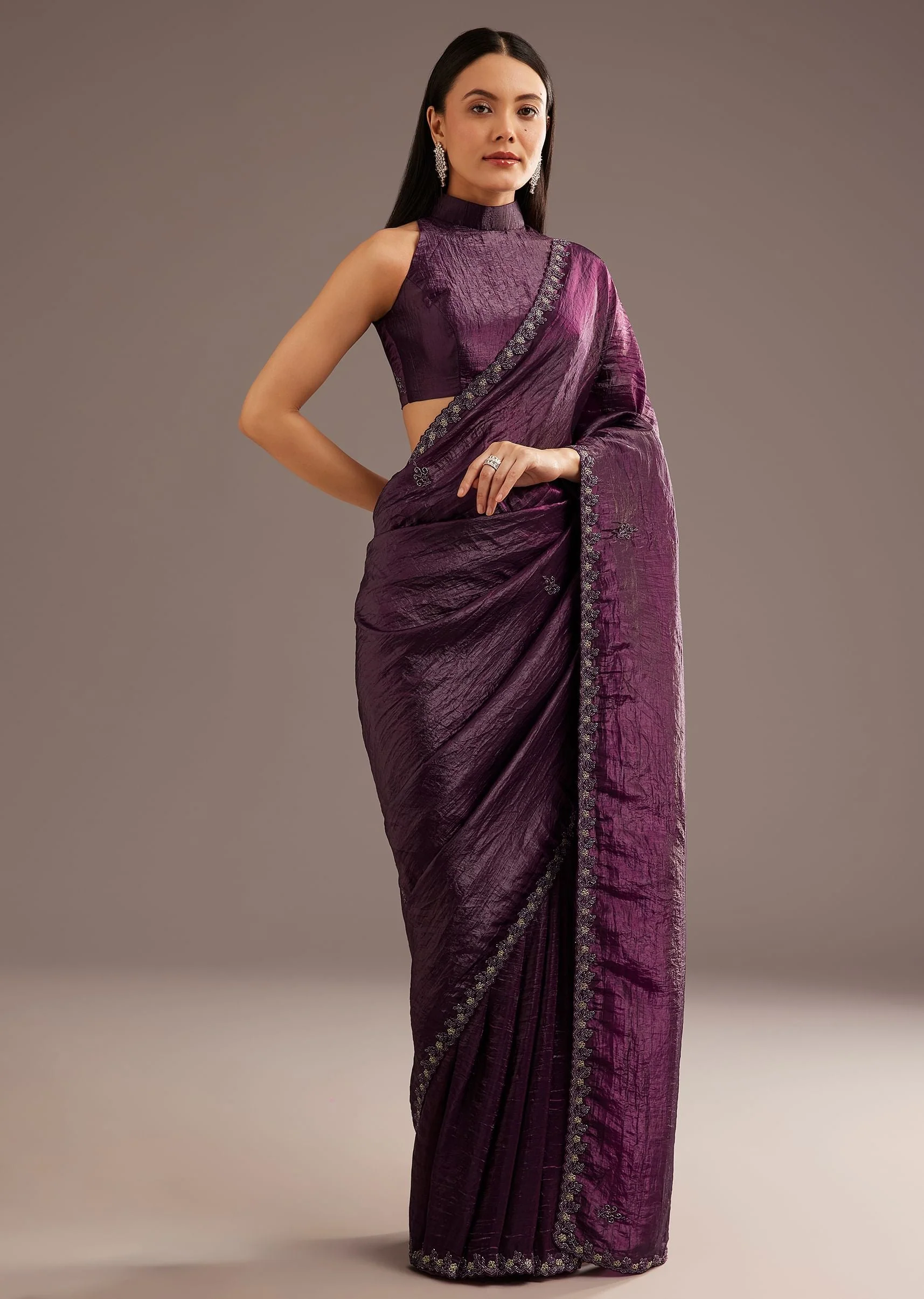 1461-wine-crushed-tissue-silk-saree-with-cutdana-scallop-border-1.webp Wine Crushed Tissue Silk Saree With Cutdana Scallop Border