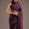 Wine Crushed Tissue Silk Saree With Cutdana Scallop Border