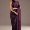 Wine Crushed Tissue Silk Saree With Cutdana Scallop Border