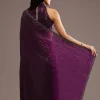 Wine Crushed Tissue Silk Saree With Cutdana Scallop Border