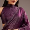 Wine Crushed Tissue Silk Saree With Cutdana Scallop Border