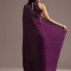 Wine Crushed Tissue Silk Saree With Cutdana Scallop Border