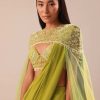 Green Pre Stitched Saree With Blouse And Zardozi Draped Cape