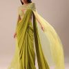 Green Pre Stitched Saree With Blouse And Zardozi Draped Cape