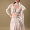 Ivory Pre Drape Tissue Skirt With Full Sleeve Blouse