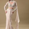Ivory Pre Drape Tissue Skirt With Full Sleeve Blouse