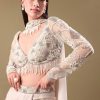 Ivory Pre Drape Tissue Skirt With Full Sleeve Blouse