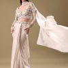 Ivory Pre Drape Tissue Skirt With Full Sleeve Blouse
