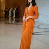 Rust Organza Jacket With Bustier And Draped Skirt