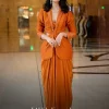 Rust Organza Jacket With Bustier And Draped Skirt