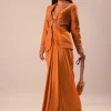 Rust Organza Jacket With Bustier And Draped Skirt