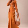 Rust Organza Jacket With Bustier And Draped Skirt