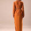 Rust Organza Jacket With Bustier And Draped Skirt