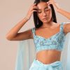 Blue Pre Pleated Twisted Skirt And Blouse With Attched Cape