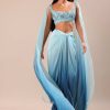Blue Pre Pleated Twisted Skirt And Blouse With Attched Cape