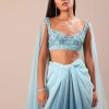 Blue Pre Pleated Twisted Skirt And Blouse With Attched Cape
