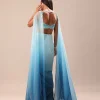 Blue Pre Pleated Twisted Skirt And Blouse With Attched Cape