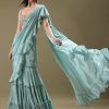 Ice Blue Frill Saree With Embroidered Blouse