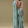 Ice Blue Frill Saree With Embroidered Blouse