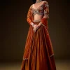 Rust Color Rushing Lehenga With Hand Embroidered Belt Blouse And Dupatta