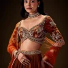 Rust Color Rushing Lehenga With Hand Embroidered Belt Blouse And Dupatta