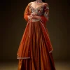 Rust Color Rushing Lehenga With Hand Embroidered Belt Blouse And Dupatta