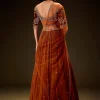 Rust Color Rushing Lehenga With Hand Embroidered Belt Blouse And Dupatta