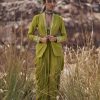 Lime Green Mirror Bustier With Jacket And Draped Skirt