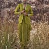 Lime Green Mirror Bustier With Jacket And Draped Skirt