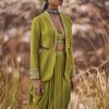 Lime Green Mirror Bustier With Jacket And Draped Skirt