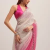 Pink Ombre Sequins Saree With Scallop Border