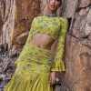 Lime Green High Neck Blouse With Pleated Skirt
