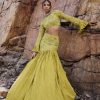 Lime Green High Neck Blouse With Pleated Skirt